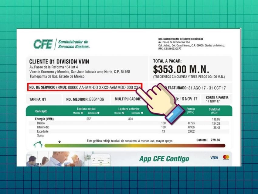 Cómo encontrar mi número de servicio CFE usando el medidor 22 numero servicio 1